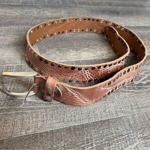 Rustic Brown Belt with Silver Buckle and worn Patterns